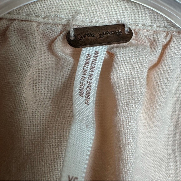 Free People light pink Top linen blend blouse collar button down - Picture 3 of 7